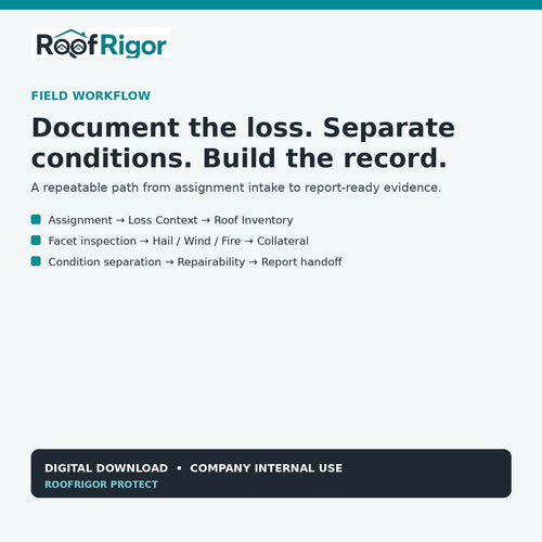 RoofRigor claims inspection workflow assignment loss context roof inventory evidence and report handoff