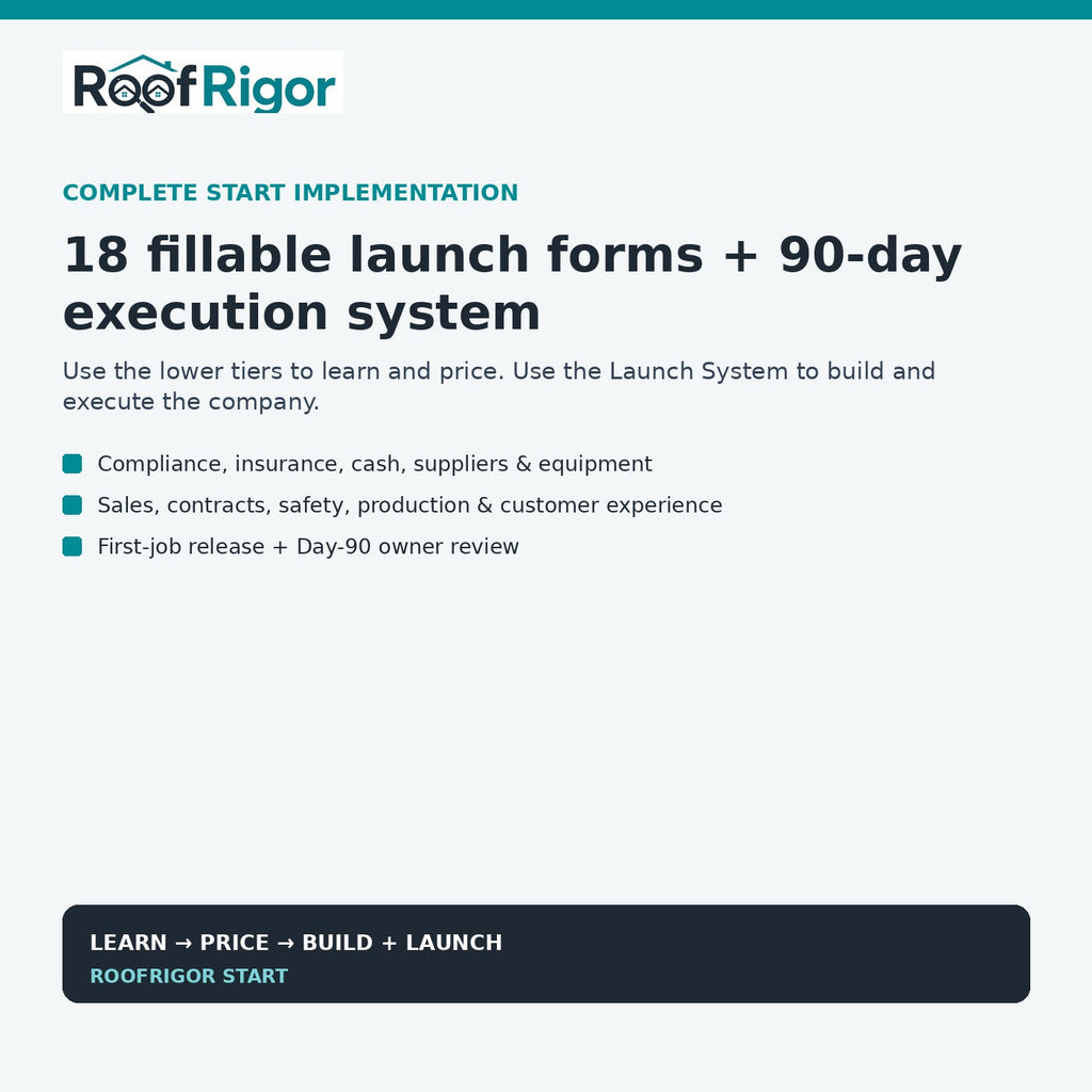 RoofRigor Contractor Launch System fillable roofing business launch forms