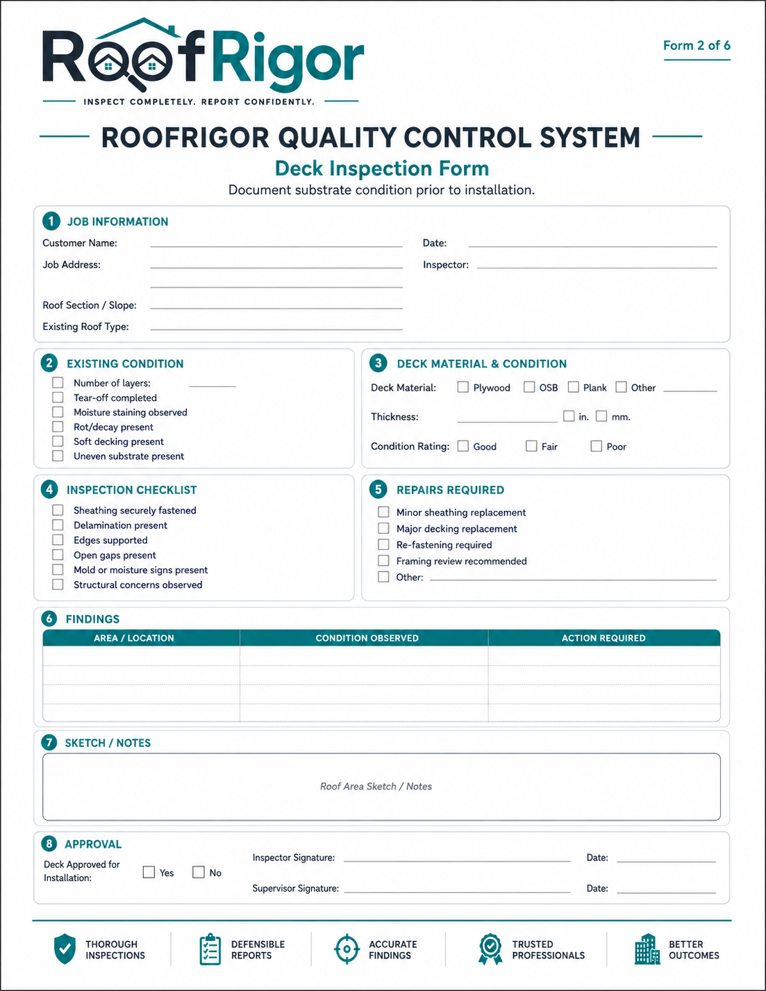 RoofRigor Deck Inspection Form fillable roofing quality control PDF