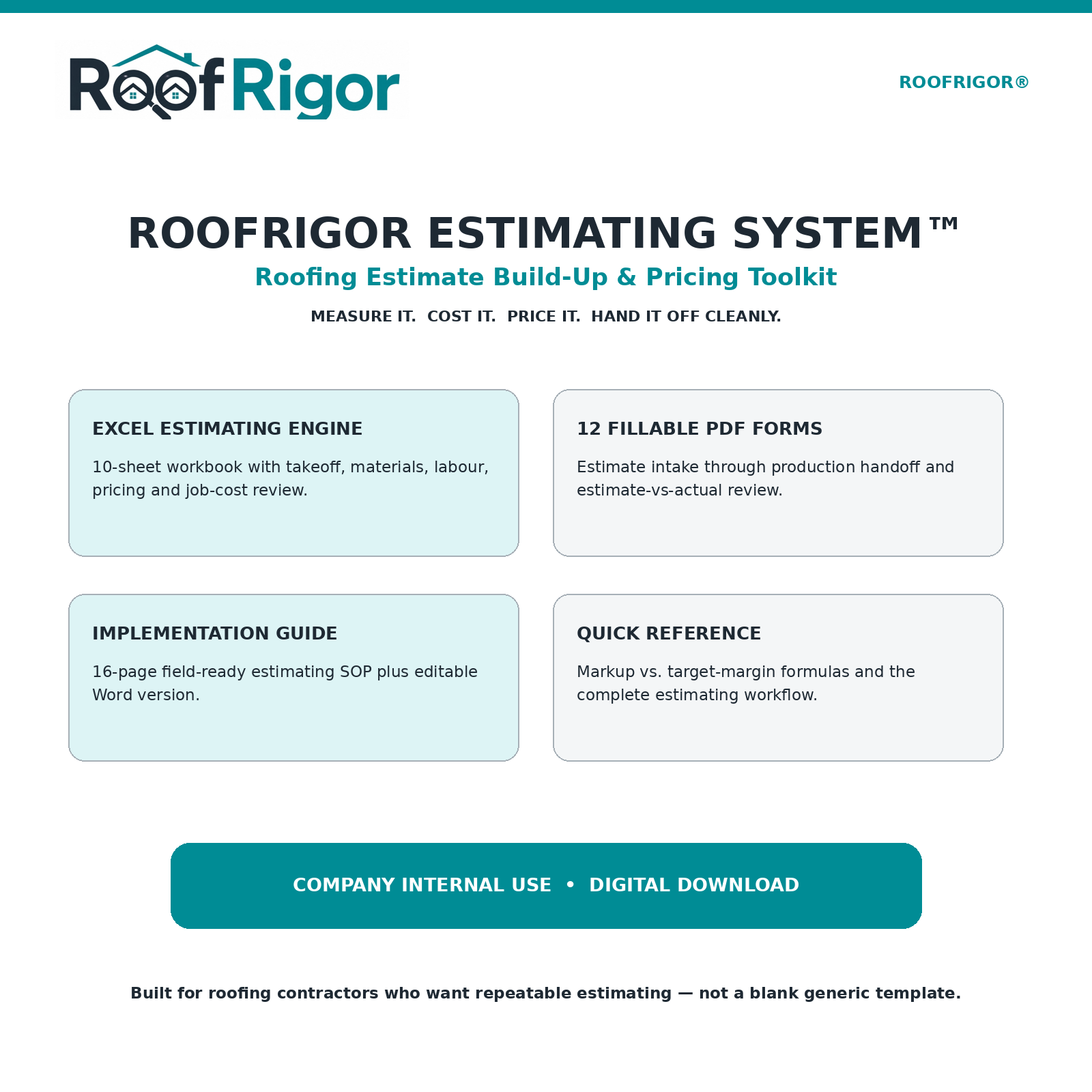 RoofRigor Estimating System roofing estimate build-up and pricing toolkit