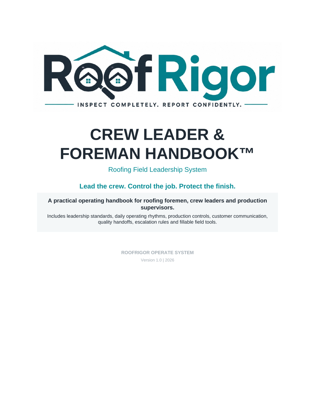 RoofRigor Crew Leader and Foreman Handbook roofing field leadership system