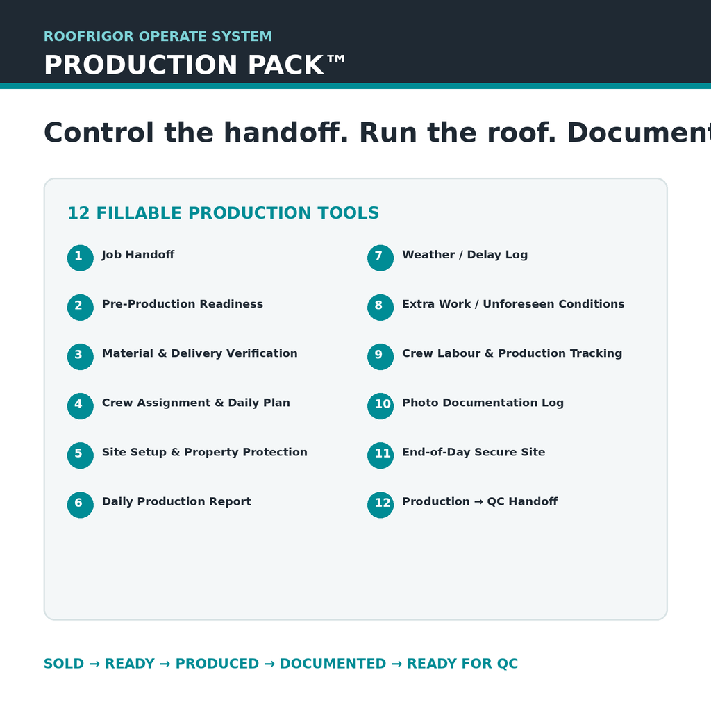 RoofRigor Production Pack roofing job planning crew and field documentation system overview