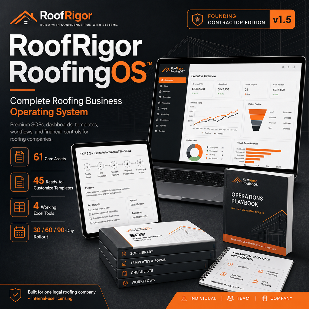 RoofRigor RoofingOS complete roofing business operating system — Founding Contractor Edition v1.5