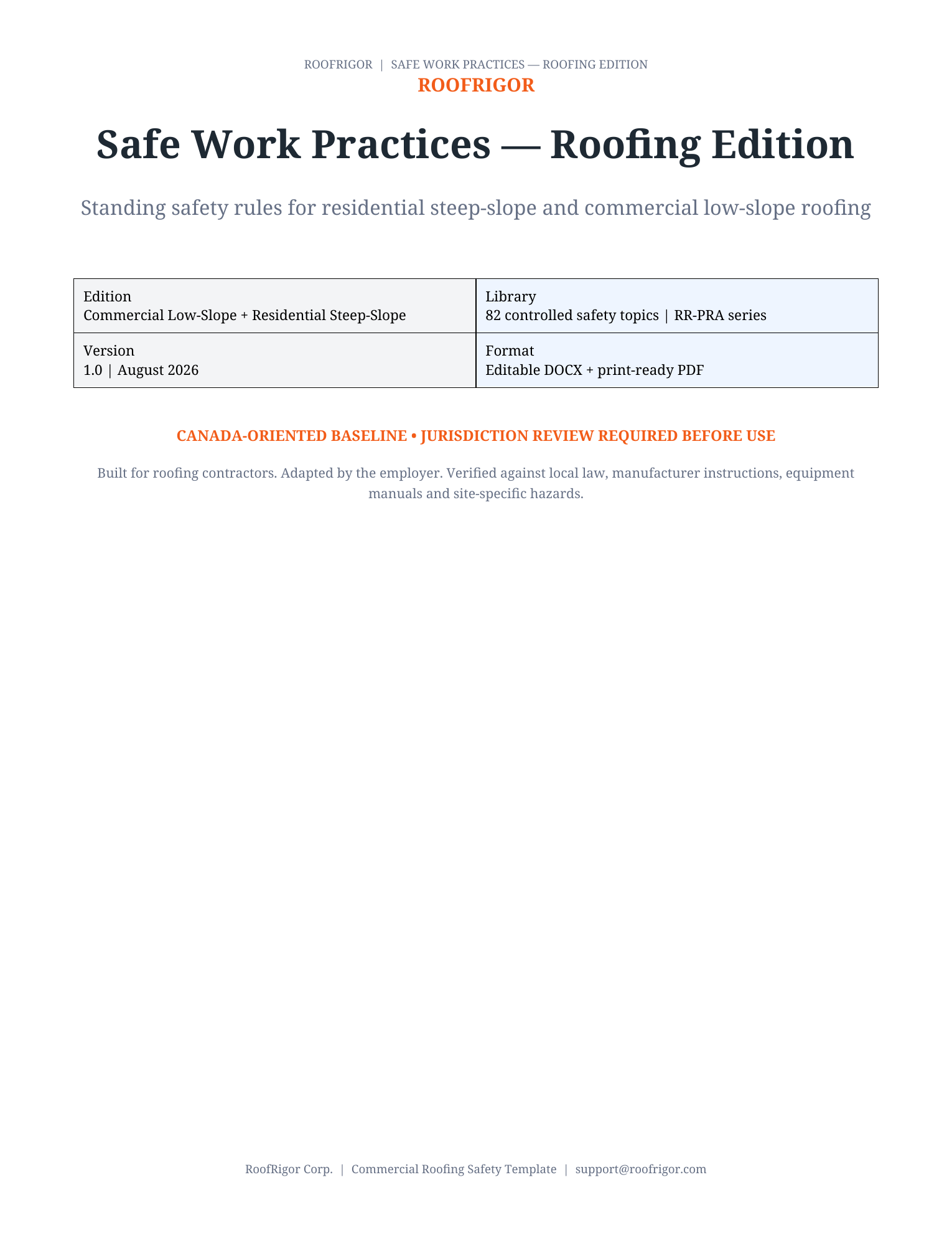 RoofRigor Safe Work Practices Roofing Edition — 82 controlled roofing safety practices