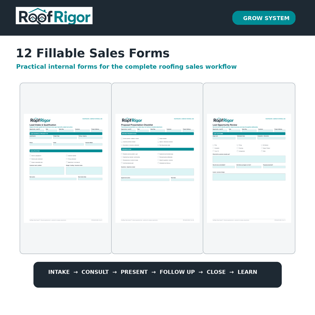 RoofRigor Sales System 12 fillable roofing sales forms preview