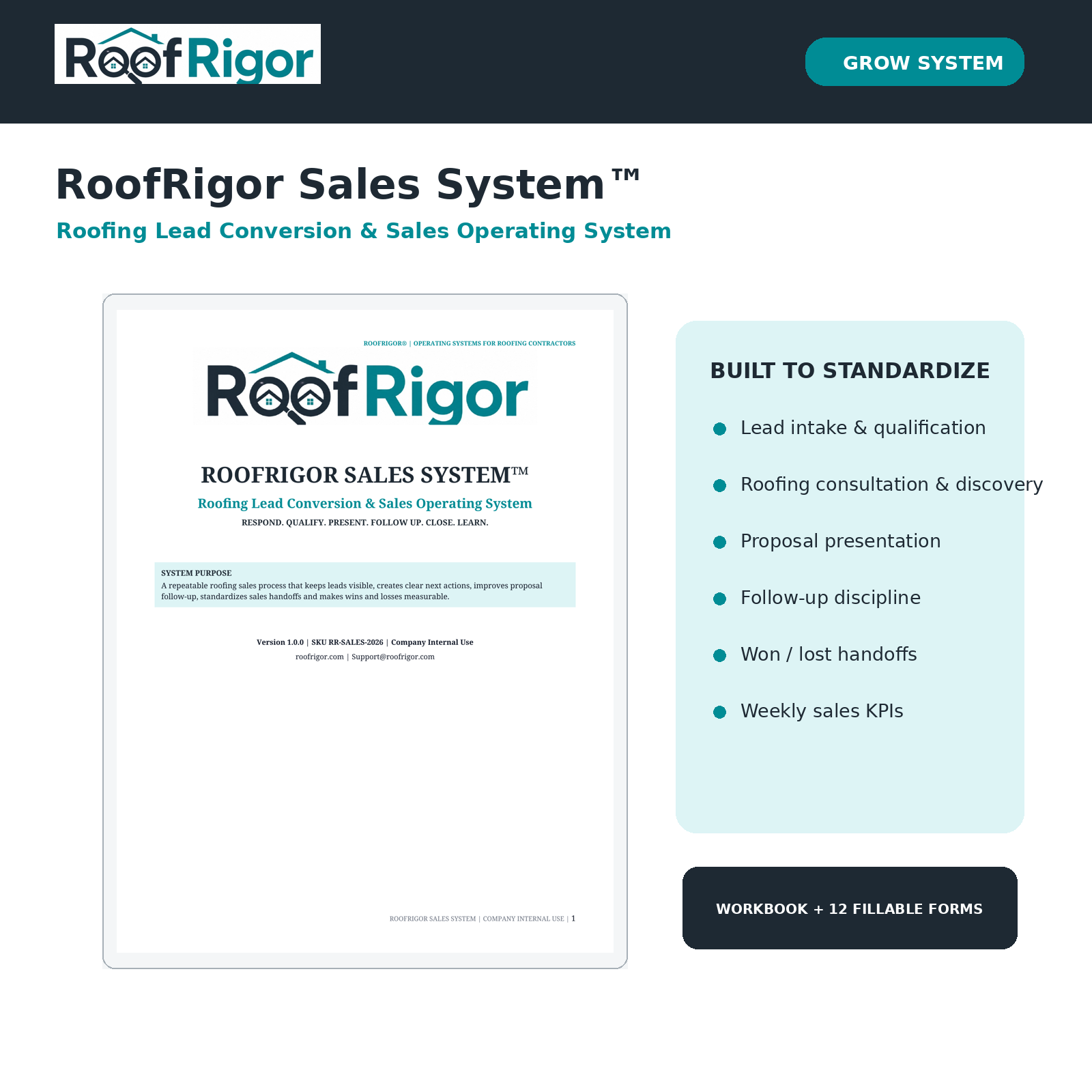 RoofRigor Sales System roofing lead conversion and sales operating system